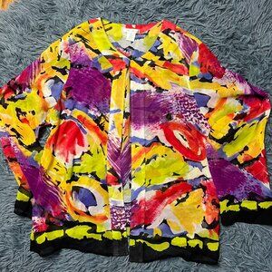 Vintage Laure Ashley Multicolor Silk Embellished Cardigan Top Size M